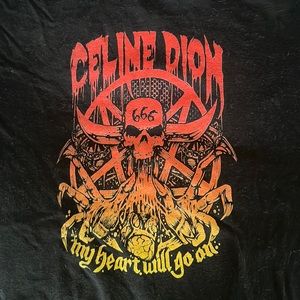 Celine Dion satan skull tee shirt.